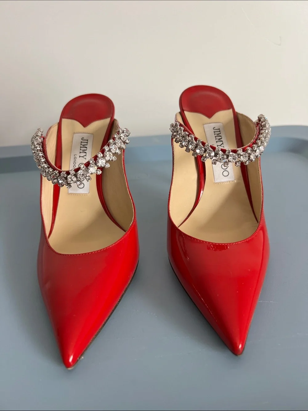 Jimmy Choo bing 100 red patent leather crystal embellished pointed toe pumps 37 - Picture 3 of 8